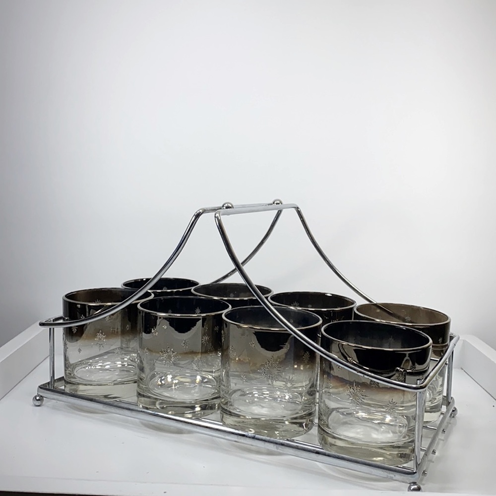 Libbey hostess 8 highball glasses with caddy